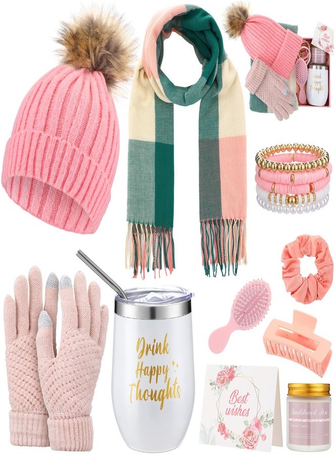 Afarnook 11 Pcs Christmas Birthday Gift for Women Happy Birthday Box for Female Friends Winter Gift Set 12oz Tumbler Basket(Pink) - Image 1